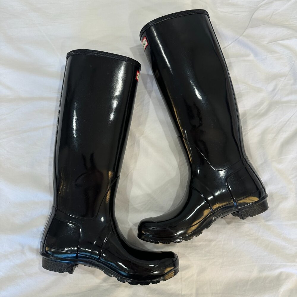 Hunter Womens Original Tall Gloss Rain Boots Black Size US 10